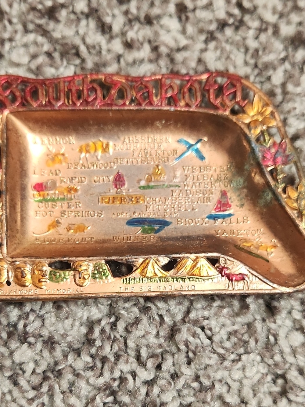 South Dakota Souvenir Metal Dish with Colorful Accents